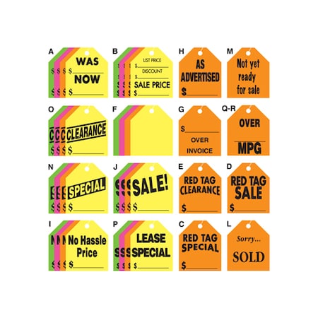 Large Rearview Mirror Hang Tags (50 Per Pack): Yellow,Style Pk, 203-YE-SP